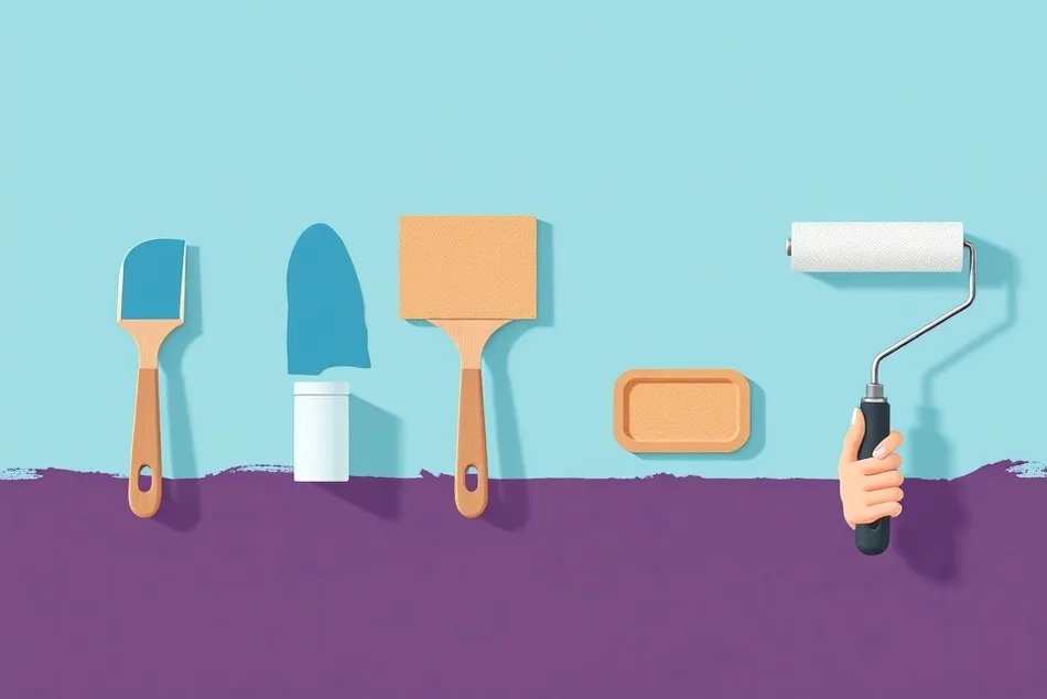 Outils de peinture disposés dans l'ordre des étapes du chantier
